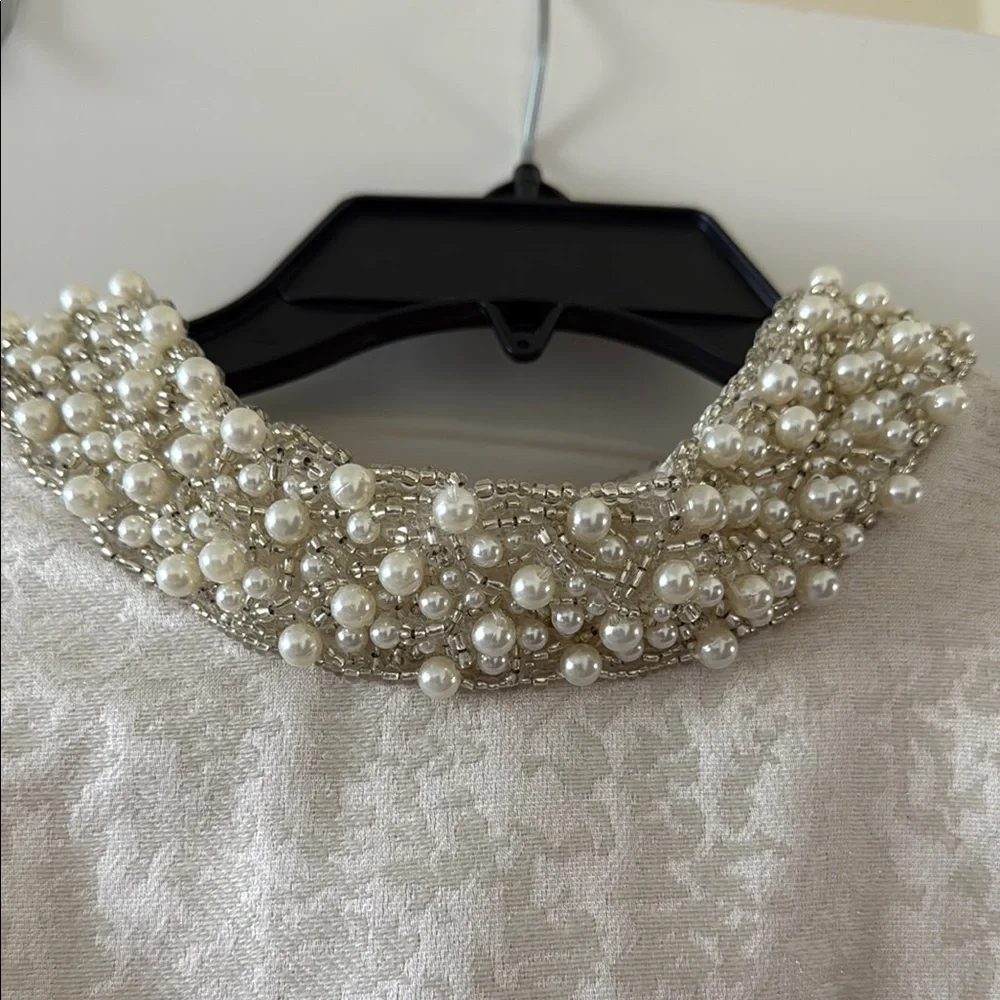 Eliza J Cream A-Line Dress with Embellished Mock Neck - Picture 2 of 4